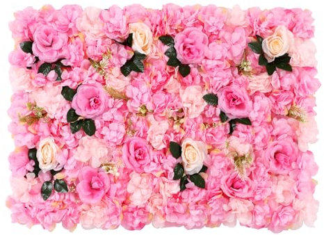 YESTAIM 3D Lot de 12 panneaux de fond pour mur de fleurs Rose en soie Photographie Rose artificielle Fleurs artificielles Décoration d'intérieur Mariage Studio Fête d'anniversaire Chambre d'enfant 60