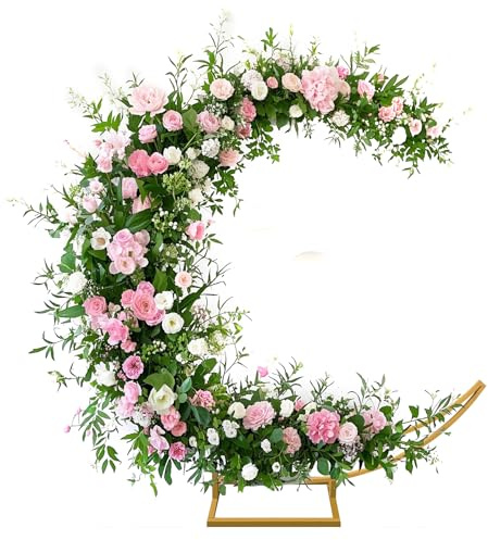 Fiita 2x2M Gold Halbmond-Hochzeitsbogenständer aus Metall, Hochzeitsbogen aus Kohlenstoffstahl, gebogener Blumenballonrahmen für Hochzeit, Geburtstag, Eventdekor, Jubiläumsparty-Dekorationszubehör