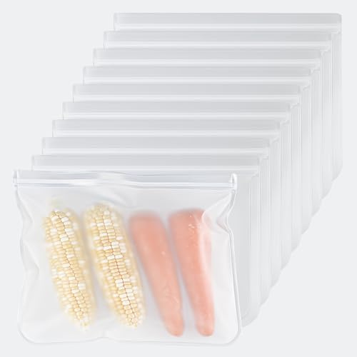 VLYX Wiederverwendbare Silikon-Gefrierbeutel, 10er-Pack (26,9 x 28,9 cm) – Spülmaschinenfest, auslaufsichere Lebensmittelbeutel für Essenszubereitung, Obst, Snacks, Sandwiches und unterwegs