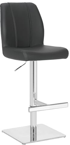Lamboro Ravenna Deluxe Breakfast Bar Stool, Chrome Footrest, Height Adjustable Swivel Gas Lift, Home Bar & Kitchen Leather Barstool, Grey