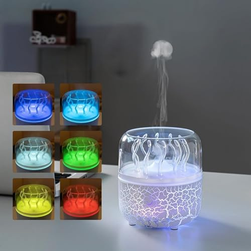 Demiawaking Jellyfish Humidifier Diffuser, 280ml Essential Oil Diffuser with Remote, 7 Colors LED Light, Suitable for Car, Travel, Bedroom, Office and Other Places, Auto-Off (White)