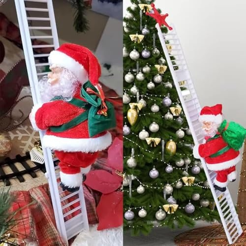 XGOPTS Kletternder Weihnachtsmann am Seil Elektrisch Klettern Santa Claus Nikolaus Weihnachten Deko mit Musik Weihnachtsbaum-Anhänger für Indoor und Outdoor