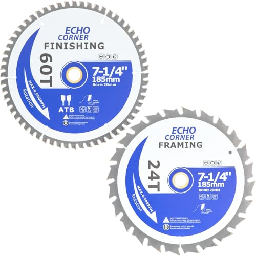 185mm TCT Wood Cutting Circular Saw Blades, Bore 20mm, 16mm ring, 24T/60T | Combo Pack, Compatible with 185x20 185x16 190x20 190x16 Circular Saw