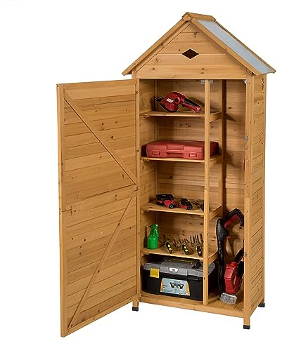 COSTWAY Caseta Jardin Exterior de Madera, Cobertizo Jardin Exterior con 5 Estantes y 2 Puertas con Cerradura, Armario para Herramientas con Techo Impermeable Jardín Balcón Terraza (70x45x160cm)