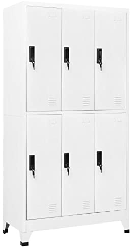 VIHHQGC Schließfachschrank Weiß 90x45x180 cm Stahl mit Kleiderbügeln und Namensschildhaltern für Büro und Schule, Stahlschrank mit abschließbaren Türen und Lüftung für sichere