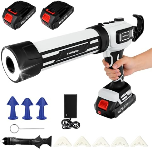 Electric Caulking Gun for 300ml Cartridges 21V Silicone Gun Applicator with 2 x 2000 mAh Batteries & Built-in LED Light for Caulking and Sealing, Low Noise & Heavy Duty (280-330ml)