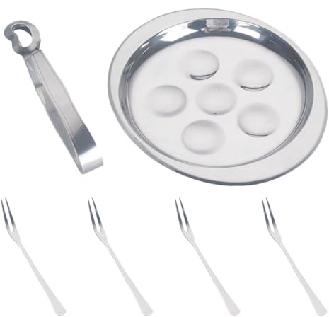 BESTOYARD Acier Inoxydable Assiette D'escargots Lot 1, 6 Trous | Plat Escargot, Fourchette et Clip Assortis, Rainures Dédiées, Moulage Monobloc Argenté