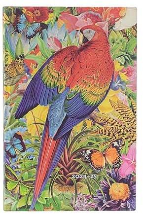 Paperblanks 18-Monatskalender Flexi 2025, Tropischer Garten, Maxi, Vertikal, Elastikband-Verschluss
