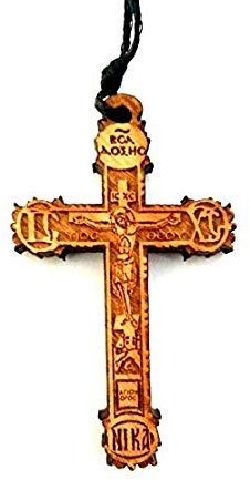 IconsGr 35 Halskette mit christlichem, griechisch-orthodoxem Holzkreuz-Anhänger
