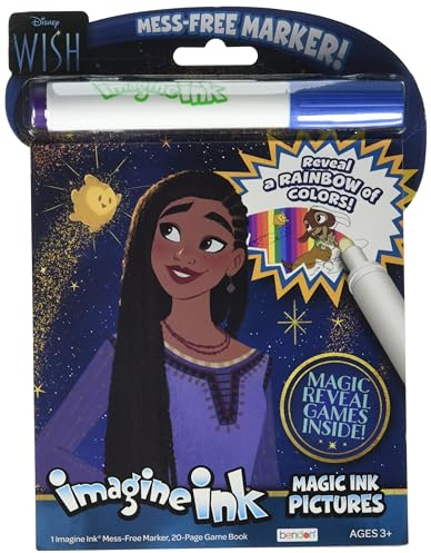 Disney Wish Imagine Ink Magic Ink Malbuch mit sauberem Marker, Disneys 100. Jahrestag, 20-seitig, Bendon 47918
