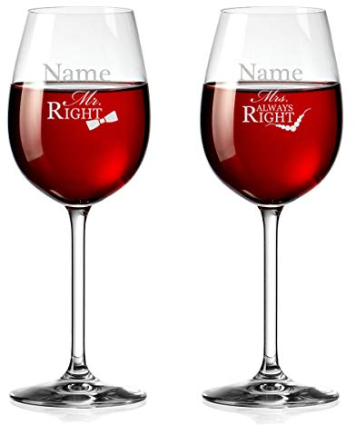 Weingläser Personalisiert mit Gravur - Rotwein-Glas 460ml - Mr. & Mrs. Always Right - Geschenk zur Hochzeit für Paare