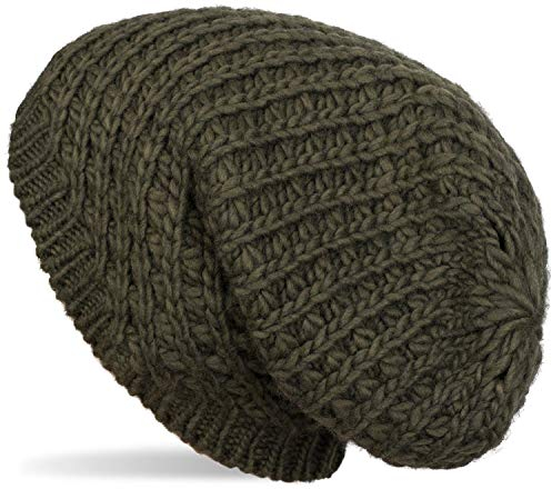 styleBREAKER Unisex Strick Beanie Mütze grob gestrickt, Slouch Longbeanie, Grobstick Winter Strickmütze 04024158, Farbe:Oliv