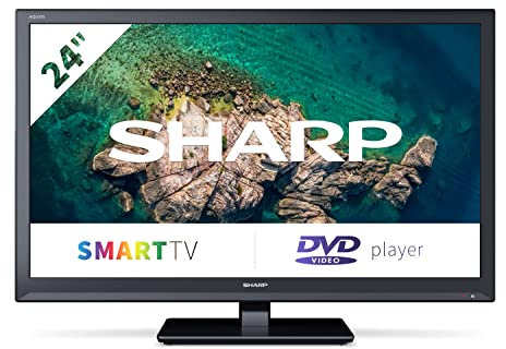 SHARP 1T C24BE0KR1FB 24 Inch Smart TV, HD Ready LED Backlighting Display with LCD Panel. DTS Studio Sound, Dolby Digital Audio, Built-in DVD Player -Black, Energy Class F