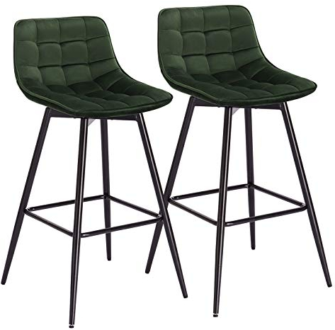 WOLTU Barhocker 2er Set Designer Barstuhl Hocker Tresenhocker Bistrohocker mit Fußstütze Samt Metall Dunkelgrün