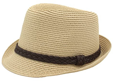 Strohhut für Herren, Damen, Fedora Borsalino, Trilby, Panama, Sommer, Strand, kurze Krempe, modisch, Unisex, lu-129-beige, 57 cm