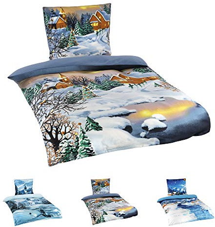 Niceprice Winter Flausch Fleece Microfaser Bettwäsche, Winterlandschaft Motive, 2tlg. Nacht 135x200