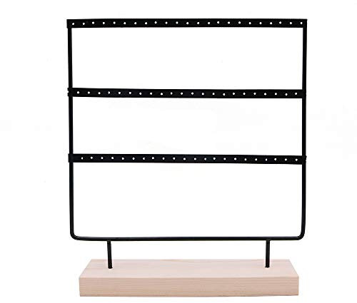 Shiwaki Présentoir à 3 niveaux avec plateau en bois pour petits articles ménagers, accessoires de mariage - 60 trous (noir)
