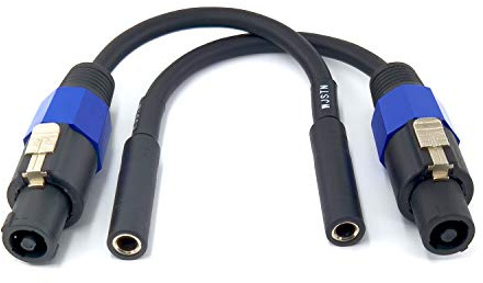 WJSTN 8 inches Speakon to 1/4 TS Female 6.35 mm Mono Jack Speaker Cables,Speaker Audio Adapter 2 Pack