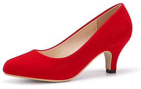 Phorecys Women's Kitten Heels Round Toe Dress Court Shoes Work Comfort Pumps Suede Red US 7-UK 4.5
