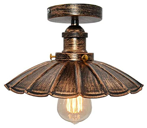 LEDSone Industrielle Vintage-Deckenbeleuchtung mit halbbündiger Montage, Deckenlampe in Metallschirmform, Downlight (Gebürstetes Kupfer 1)