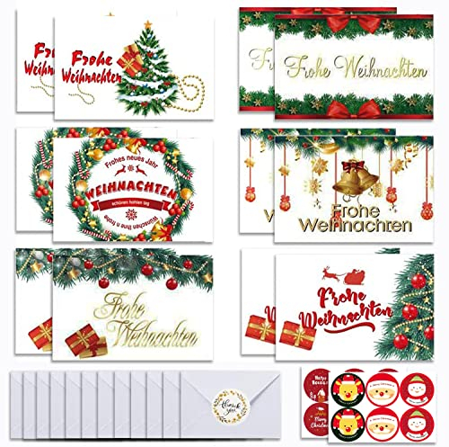 Yitla 12 Weihnachtskarten,Weihnachtskarten mit Umschlag Aufkleber,Weihnachtskarten Set Frohe Weihnachten Weihnachts-Postkarten,Weihnachtskarte Postkarten set 6 Motive