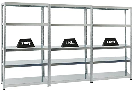 PROREGAL Mega Deal 3er-Sparset Metallregal Steel Eagle 180x100x40cm Fachlast 130kg Verzinkt Schwerlastregal, Küchenregal, Kellerregal, Steckregal, Garagenregal, Lagerregal
