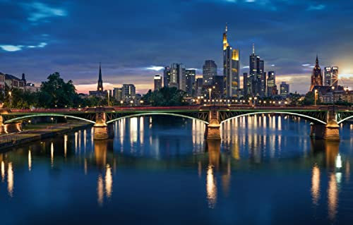 LHJOYSP Junge Geschenkideen Puzzel 1000 Teile stadtbrücke fluss Deutschland Skyline Frankfurt am 75x50cm
