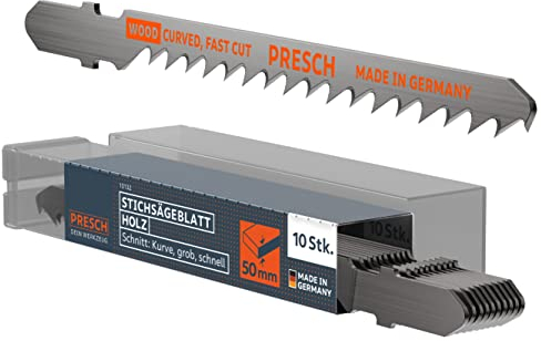 Presch Lame seghetto alternativo Legno 10 pz. - Taglio curvo grossolano e rapido (5-50mm) - Codolo a T di lunga durata, lame per tutti i seghetti alternativi - Lame per pannelli di truciolato