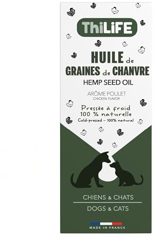 Thilife – Pflanzliches Öl für Erwachsene Hunde & Katzen – Huhn-Geschmack – Omega 3-6-9 & Vitamin E – Pipette zum Dosieren – Natürliches Ergänzungsfuttermittel – 30 ml