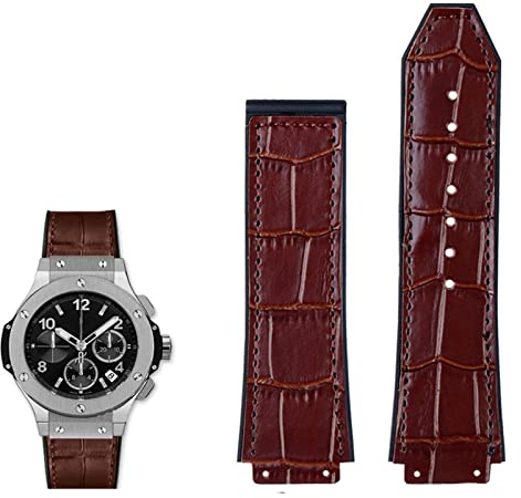 EEOMOiK Uhrenarmband aus echtem Leder für Hublot Big Bang Serie Rindsleder Armband Herren Armband mit Werkzeug Zubehör Schwarz Braun 26 * 19 mm (Farbe: Braun - ohne Schnalle, Größe: 26 mm-19 mm)