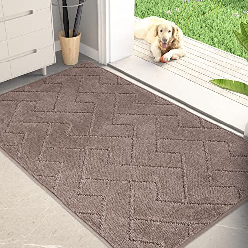 PURRUGS Dirt Trapper Door Mat 34 x 59, Non-Slip Machine Washable Entry Rug, Shoe Scraper, Dog Doormat, Super Absorbent Welcome Mat for Front & Back Door, Muddy Wet Shoes & Paws, Grayish Brown