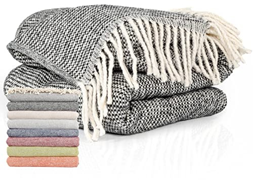 ANRO Tagesdecke Kuscheldecke Sofaüberwurf Couch Decke Sofadecke Wohnzimmerdecke Bettüberwurf mit Fransen Emma 150x200cm Schwarz