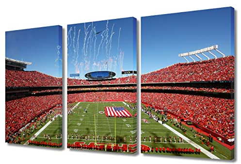 TUMOVO Gerahmte Leinwand, Wandkunst, Kansas Chiefs Sportstadion, Malerei, Bilder, 3 Panel, moderne Wanddekoration für Wohnzimmer, Schlafzimmer, verpackte Poster und Drucke, 91.4 cm Bx61 cm H