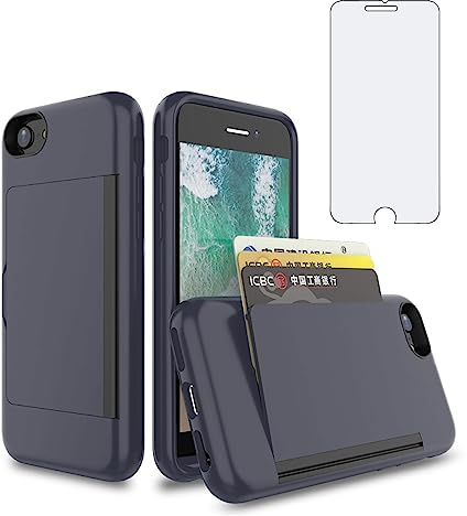 Asuwish Phone Case for iPhone 6/6s/7/8/SE 2020 2022 with Screen Protector Cover and Card Holder Stand Hybrid Cell Accessories i Six Seven 6a i6 i7 i8 7s 8s SE2020 SE2 2 SE2022 SE3 3 Men Navy Blue