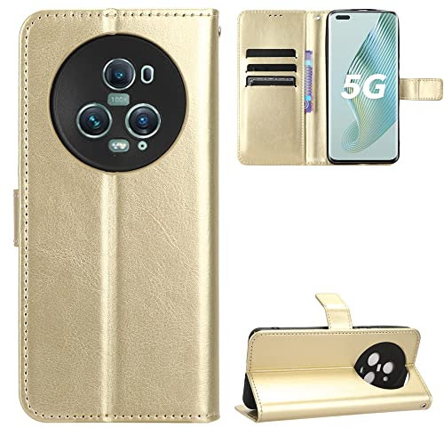 BellaCase Honor Magic 5 Pro Coque [Étui Portefeuille] [Fonction Support] [Slots pour Cartes] [Couverture à Rabat Magnétique] Compatible avec Le Smartphone Honor Magic 5 Pro(d'or)