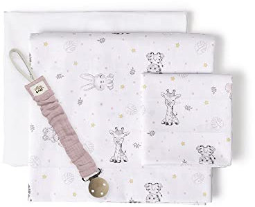 various Juego De Sábanas para Cuna 60 x 120 cm, Bebe Primavera y Otoño Tipo 100% Algodón Extrasuave Fafricado en España-INTERBABY(Bajera+encimera+Funda Almohada)-Koala+Broche BCO/Rosa
