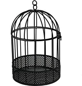 Siam Express Birdcage with Mesh Planter Black Wall Metal Hanging Wire Planters Basket Metal Vases for Indoor Outdoor Garden Plants Succulents Faux Flowers Strawberry Herb (Black - Small MTBC16)