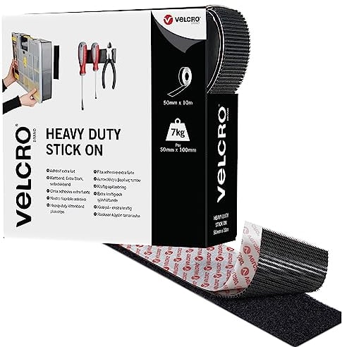 Velcro Marque Rouleau Adhésif Auto-Agrippant Industriel Très Résistant Double Face Qui Se Coupe À La Longueur Désirée Avec Crochets Et Boucles, Le Bureau Et Dans Le Garage, Noir, 10m x 50mm