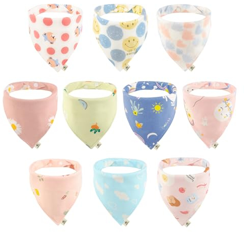 BEBOAN 10 Stück Dreieckstuch Baby, Super Saugfähig Baumwolle Halstuch Baby, Unisex Baby Lätzchen mit Druckknopfen, Baby Halstücher Spucktuch Sabberlätzchen für Kleinkinder Jungen Mädchen