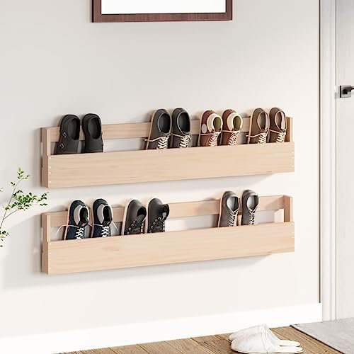 ZEYUAN Wand-Schuhregale 2 STK. 110x9x23 cm Massivholz Kiefer, Shoe Rack, Schuhständer, Schuhschrank, Schuh Regal, Schuhaufbewahrung, Schuhhalter, Flurmöbel