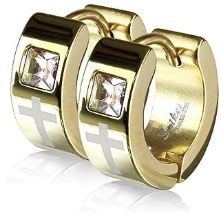 Paula & Fritz® 1 Paar Damen Creole-n Gold Kreuz Silber Zirkonia Klar Chirurgenstahl Ohr-Schmuck 4-mm Breit Ohr-Ring Religion Kombinierbar Herren