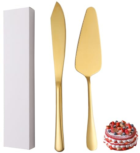 XIAOYU Edelstahl Hochzeitstorte Messer und Server Set, Kuchen Kuchen schneiden Set für Hochzeit, Parteien, Geburtstage, Brautdusche, Jubiläen, Packung von 2,Gold