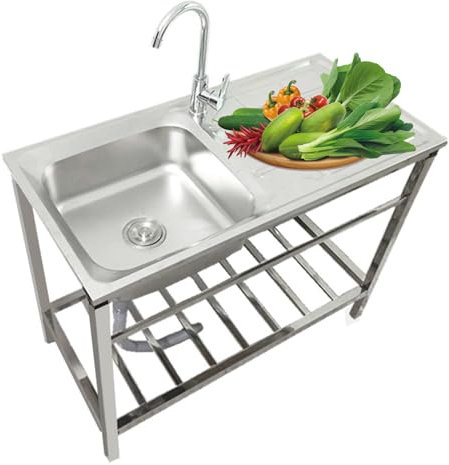 Évier De Cuisine Évier Sur Pieds Autoportant En Acier Inoxydable, Evier Buanderie Évier Utilitaire, Evier De Restaurant Commercial, Évier De Jardin Avec Robinet Et Etagère De Rangement ( Size : 100x50