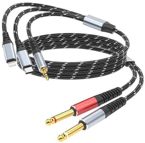 Lightning to Dual 6.35mm 1/4 TS Mono Stereo Y-Cable Splitter,3 in 1 to Dual 1/4-inch Audio Cable, Compatible with smartphones, computers, phones/Pads Amplifiers,speakers,headphones,mixing consoles