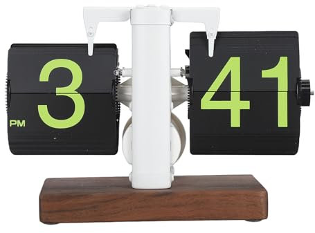 Ausla Große, Glatte Zahlen und Retro Design Flip Clock mit Holzsockel, Digitale Umklappuhr Automatische, Umklappuhr Retro Umklappuhr für das Wohnzimmer, 12 Stunden (Mattierte weiße