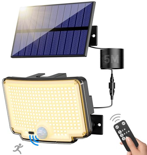 nipify Lumière Solaire Extérieure【310 LED/3Mode/Angle d'éclairage 270 °】, Lampe Solaire Extérieur Detecteur de Mouvement avec Télécommande, Étanche Eclairage Exterieur Solaire avec Blanc Chaud