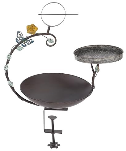 Retrome Deckmontierte Vogeltränke und Vogeltränke und Futterstation, Vogeltränke für den Außenbereich – Deck 2-in-1 Geländer, Vogelfutterstation, Hofkunst, 9,6 l, 8,07 H, 4,82 W