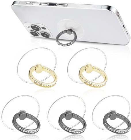 pangdapengpeng 5 Stück Handy Ring Halterung Transparenter, 360° Drehen Finger Ständer mit Diamant, Handyringhalterung Finger für Mobiltelefone, Handyhüllen, Tablets (Dunkelgrau + Gold)