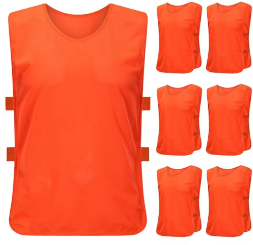 PTJJXA 6 Stück Leibchen Fußball Set, Sport Trikot Leibche 62x65 cm, Atmungsaktiv mit Mesh Trainingsleibchen Erwachsene xl Geeignet für 170-200cm Höhe Herren Damen, Basketball Trainingsweste (Orange)