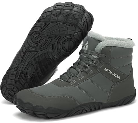 Mishansha Scarpe Invernali Barefoot Uomo Donna Stivali Neve Comode Caldo Stivaletti Inverno Antiscivolo Flessibile Scarponcini con Imbottitura Calda, Grigio Piombo 43EU